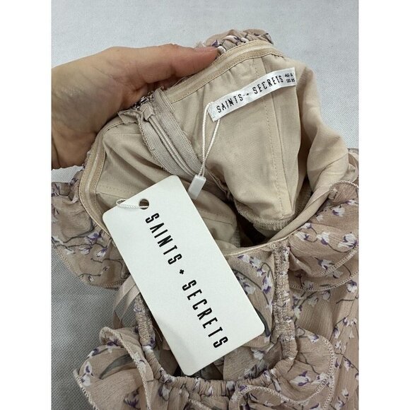 Saint Secrets Jazz Bardot Neckline Split Wide Leg Floral Jumpsuit Blush XS NWT - Picture 4 of 9